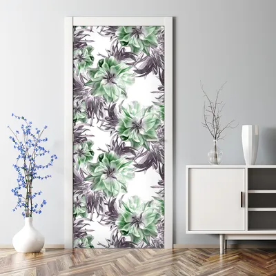 Produktbild von Dekorative Türtapete selbstklebend Klebefolie Türposter Türaufkleber grüne Blumen 85 x 200 cm