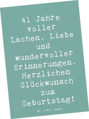 Produktbild von Mr. & Mrs. Panda Postkarte Spruch 41. Geburtstag Freude - Meeresbrise - Geschenk, Erinnerungen, Jubilar, Motivkarte, Geburtstagsgeschenk, 41 Jahre, Liebe, Ansichtskarten