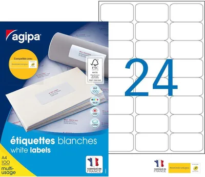 Produktbild von agipa Universal-Etiketten 63,5 x 33,9 mm weiß 2.400 Etiketten
