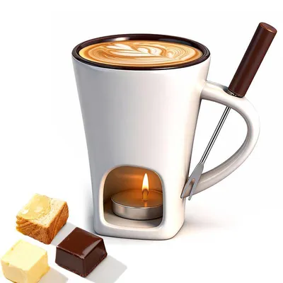 Produktbild von Schokoladenfonduebecher, Fonduebecher mit Gabel, Schmelztopf für Weihnachtsplätzchen,130 ml, für Käse, Schokolade, Butter und Karamell