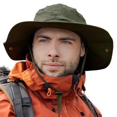 Immagine prodotto di Cappello da uomo, taglia XL-XXL, ampia tesa, protezione UV, verde, circonferenza 60-66 cm, antivento, pieghevole