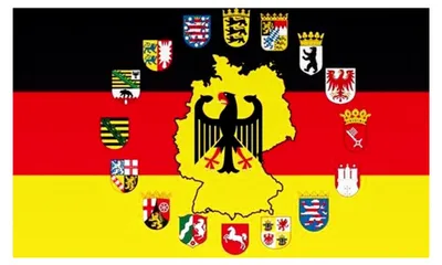 Produktbild von Flagge Deutschland mit Adler und Wappen der 16 Bundesländer, Größe 1,50x0,90m