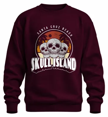 Obrázok produktu pre Totenkopf Skull Island Santa Cruz Strand Palmen Retro Vintage Uni mikina, bordová, M