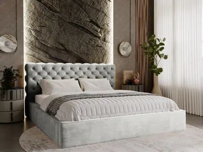 Produktbild von GrainGold Polsterbett Apollo 200x200 cm - Bett 200x200, Polsterbett mit Bettkasten - Doppelbett mit Lattenrost - Hellgrau (Magic Velvet 2218)