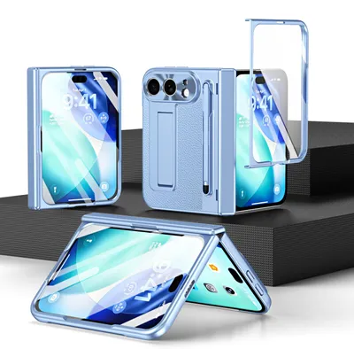 Obrázek produktu pro Pouzdro pro iPhone Duo s držákem na pero a stylusem, kryt se stojánkem, vestavěná ochrana displeje a kamery Modrý