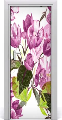 Produktbild von Tulup Türaufkleber 75x205 cm Dekorative Aufkleber Selbstklebend Wasserdichte Tapete Abnehmbar Schlafzimmer Wohnzimmer Wohnkultur - rote Blumen
