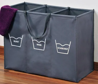 Produktbild von KESPER Wäschesortierer 3-fach – grau – 74 x 36 x 59,5 cm – aus Polyester (PES) – mit Tragegriffen – für Wäschetrennung & Ordnung - Wäschekorb – 89170