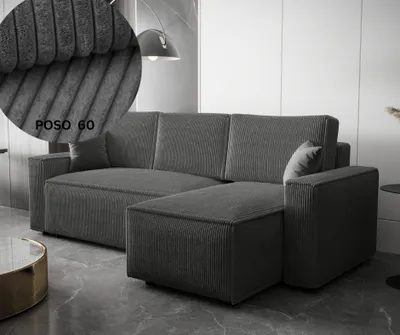 Produktbild von Ecksofa AMRO Schlafsofa mit Bettkasten CORD Stoff (Grau)