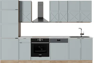 Produktbild von Küchenzeile Vicco Fame-Line Hellblau-grau/Goldkraft Eiche 300 cm ohne Arbeitsplatte, Model 51189