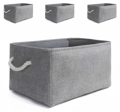 Aufbewahrungsbox aus Stoff, 4er-Set, M, Grau, mit Griffen