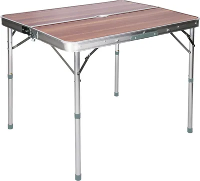 Produktbild von Wiltec Koffertisch mit 2 Bänken Holzdesign Aluminium 90x66x70 cm Campingtisch klappbar Sitzgruppe Campingmöbel Outdoor Camping Tisch faltbar
