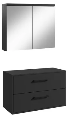 Image de Badplaats Meuble Sous-Vasque Florence 80 x 46 cm - Noir Mat - avec Armoire de Toilette