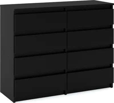 Produktbild von MRBLS_HOME Kommode mit 8 Schubladen Schwarz Matt 120x33,5x92,5 Sideboard Schubladenschrank für Wohnzimmer Schlafzimmer Stauraum Möbel Kleiderschrank