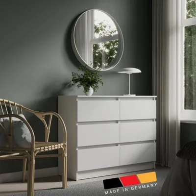 Produktbild von Home Collective Kommode mit 6 Schubladen Kommode Holz Schrank Kommode mit Schubladen, Sideboard, Highboard für Schlafzimmer Wohnzimmer Flur Büro Organizer | 95 cm Breite | weiß