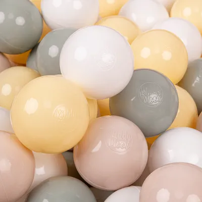 Obrázek produktu pro KiddyMoon 200 míčků/7cm-2,75in Měkké plastové míčky na hraní pro děti Barevné  Vyrobeno v EU, pastelově béžová/šedá/pastelově žlutá/bílá