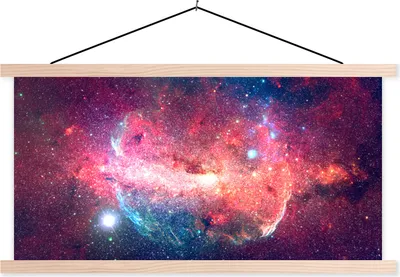 Produktbild von MuchoWow® Textilposter Orange - Sterne - Weltraum 120x60 cm mit holzfarbenen Rahmen - Klemmleiste