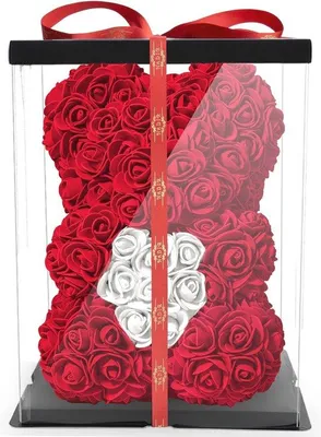 Produktbild von Famanu Rosenbär 25 cm - Geschenkbox mit rotem Band