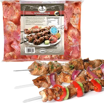 Produktbild von BARIN Schaschlik mariniertes Schweinenacken (1kg) aus Deutschland TK gewürzt Schweinefleisch ohne Geschmacksverstärker für Grill BBQ Gartenparty