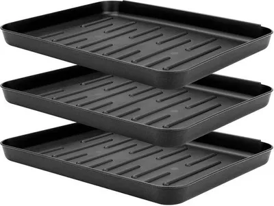 Productafbeelding van Ibenzoa® set van 3 schoenendroogbakken, zwart, ABS, 35 × 27 × 3 cm – waterdicht, antislip, verhoogd profiel, ideaal voor de entree