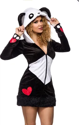 Produktbild von Atixo, y Pandabär Kostüm, schwarz/weiß/rot, XS-M