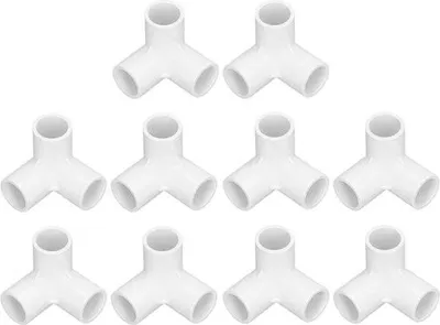 Produktbild von 10 Stück 3-Wege-PVC-Kunststoff-Winkel-T-Stück - 20 mm Innendurchmesser - Weiß - Rohrleitungszubehör.