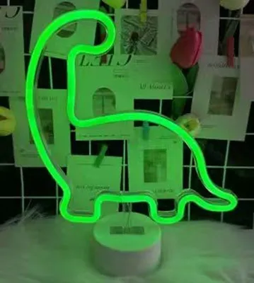 Imagen del producto de GLOBIZ - Lámpara LED de neón - Dinosaurio verde - 3 pilas AA + USB - 25,9 x 8,5 x 24,3 cm