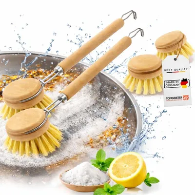 Produktbild von Spülbürste Holz 4er Set Wechselkopf Geschirrbürste Küchenbürste Germany