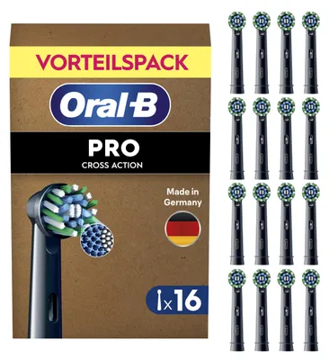 Produktbild von Oral-B Aufsteckbürsten PRO CrossAction, Schwarz, 16 Stück