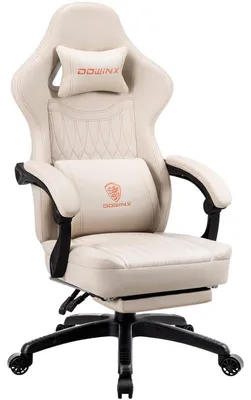 Produktbild von Gaming-Stuhl,atmungsaktives Kunstleder,Taschenfederkissen,Massage-Lendenstütze,Fußstütze verstellbar Beige
