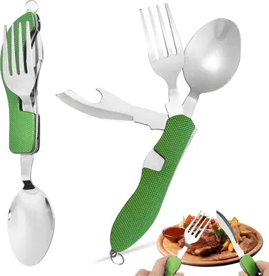 Produktbild von Faltbare Campingbesteckset - Multifunktionales Reisebesteck - 2 Stück