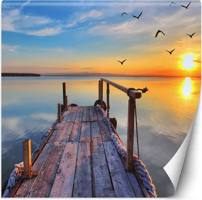 Immagine prodotto di Murale grande tramonto sul lago e uccelli in volo carta da parati da parete 250x250 cm colore Blu tema Paesaggi