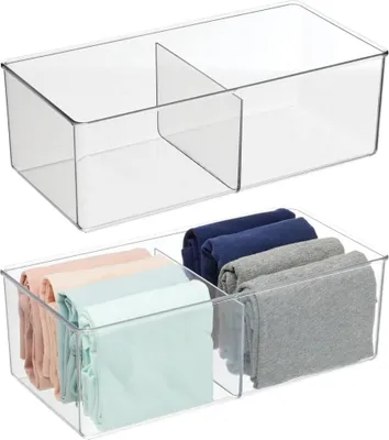 Immagine prodotto di Scatola portaoggetti con 2 scomparti - pratico organizzatore di cassetti per la camera da letto - sistema ideale per riporre vestiti e accessori in plastica senza BPA - set di 2 - trasparente
