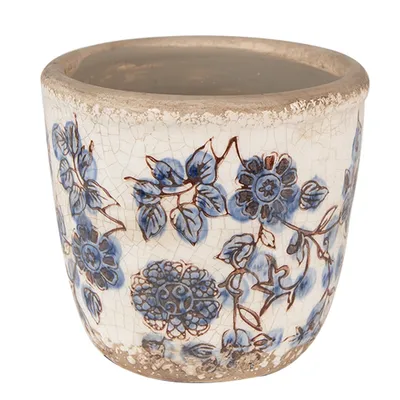 Obrázek produktu pro Clayre & Eef Květináč Ø 13x12 cm Béžová Modrá Keramické květiny