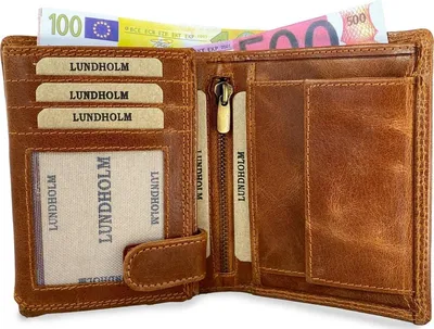 Obrázek produktu pro Peněženka Lundholm, pánská, hnědá, z kůže – ochrana RFID – prostorná peněženka s 15 přihrádkami na karty, kapsou na mince a 2 okénky na doklady