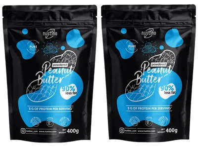 Produktbild von Nustino - Erdnussbutter Pulver Pure 2x400g - 100% Erdnüsse, 90% Weniger Fett - Reich an Protein - Ohne Zucker - Fettarm - Ohne Palmöl