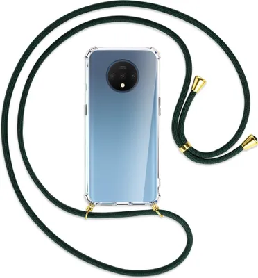 Produktbild von Handykette Backcover-Schutzhülle mit Band (Metall goldfarben) für OnePlus 7T - dunkelgrün