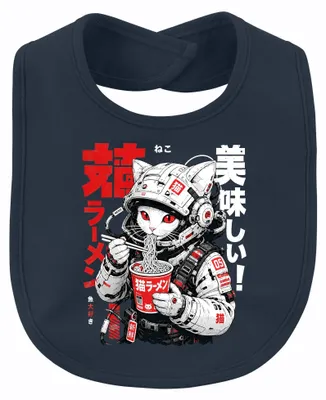Immagine prodotto di Bavaglino per neonato, design "Neko Ramen Astronaut Katze", stile cyberpunk, ispirato all'anime e al manga giapponese, colore blu navy, taglia unica