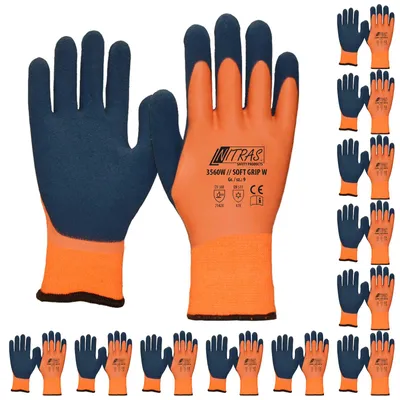 Produktbild von Nitras Kälteschutzhandschuhe Soft Grip Winter 3560W 12 Paar, wasserabweisend, flexibel, weich, reißfest, Warnfarbe Größe:9