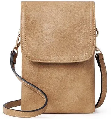 Produktbild von Kleine Kunstlederhandtas für Frauen, crossbodytas für Mobiltelefon, stilvolle und einfache Tasche mit verstellbarer Schulterband, Kameel.