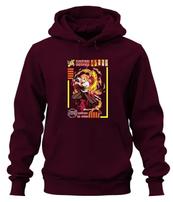 Produktbild von Kyojuro Rengoku Demon Slayer Kimetsu no Yaiba Flamme Hoodie Kapuzenpullover, Burgundy, L