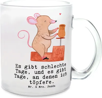 Produktbild von Mr. & Mrs. Panda Teeglas Maus Töpfern - Transparent - Geschenk, Teetasse, glastasse, Haferl, Tee Tasse, Töpferei, Töpferkurs, Trinkglas