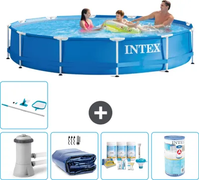 Immagine prodotto di Piscina Intex con struttura rotonda - 366 x 76 cm - blu - inclusa pompa tenda - pacchetto manutenzione - filtro - kit pulizia