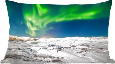 Produktbild von MuchoWow® Zierkissen Sofakissen Wohnzimmer Dekokissen 50x30 cm Nordlichter - Berg - Schnee - Wohnzimmerdekoration - Polster mit Photo