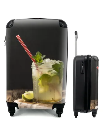 Produktbild von MuchoWow® Koffer Handgepäck Trolley Rollkoffer Kleine Reisekoffer mit 4 Rollen - Mojito mit rot-weißem Strohhalm - Cabin Size < 55x40x23 cm & 55x40x20 cm - Fotokoffer - Kabinenkoffer - Boardgepäck - Reise-Box - Reisekoffer - Reisegepäck - Koffer mit Bild - Trolley für Kinder