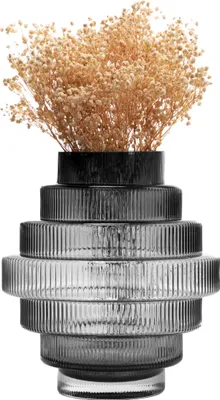 Immagine prodotto di QUVIO Vaso - Vaso di fiori - Vaso di vetro - Vasi - Design a scala - Vaso a gradini - Vaso di fiori secchi - Vaso di fiori secchi - Misura L - Vaso di vetro - Vetro - Trasparente - Nero