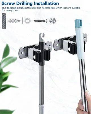 Immagine prodotto di 2 supporti in acciaio inossidabile, da parete, per scope, garage, giardino