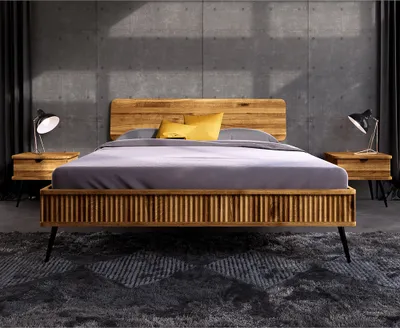 Produktbild von Schlafzimmer Bett 3-teilig mit Bett 140x200 cm in Eiche massiv geölt, KABALA-165
