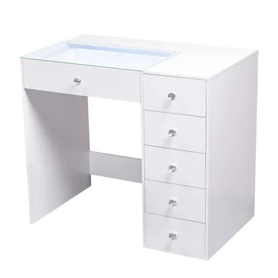 Image de VANITII Coiffeuse LED éclairage 6 Tiroirs Blanc 92 x 81 x 55 cm, Blanc