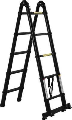 Image de Échelle télescopique multifonctionnelle - Pliable en forme de A - Longueur 3,8 m - 10 échelons - 3 positions - Capacité de charge 150 kg - Aluminium - Noir