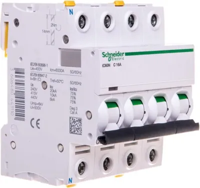 Image de Schneider Electric Disjoncteur de protection de circuit iC60N, 3P+N, 16A, caractéristique C A9F04716